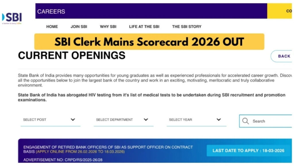 SBI Clerk Mains Scorecard 2026 Released
